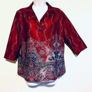 Vintage 1970s Teddi Of California Rare Burgundy and Charcoal  V-neck 3/4 Sleeve